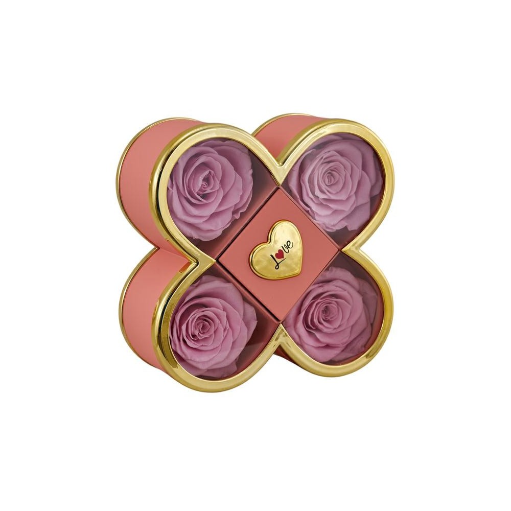 SCATOLA QUADRIFOGLIO 14X14X6 ROSA 4 ROSE STAB.